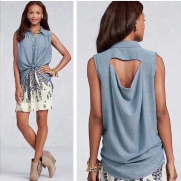 CAbi Tops - CAbi Style #387 Chambray Sleevless Shirt, Medium